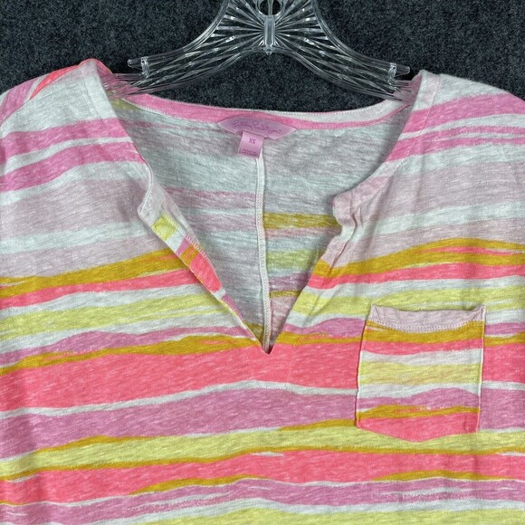 Lilly Pulitzer Women's Pink Stripped Duval Notch Neckline Linen Top Size XSmall - Picture 2 of 7